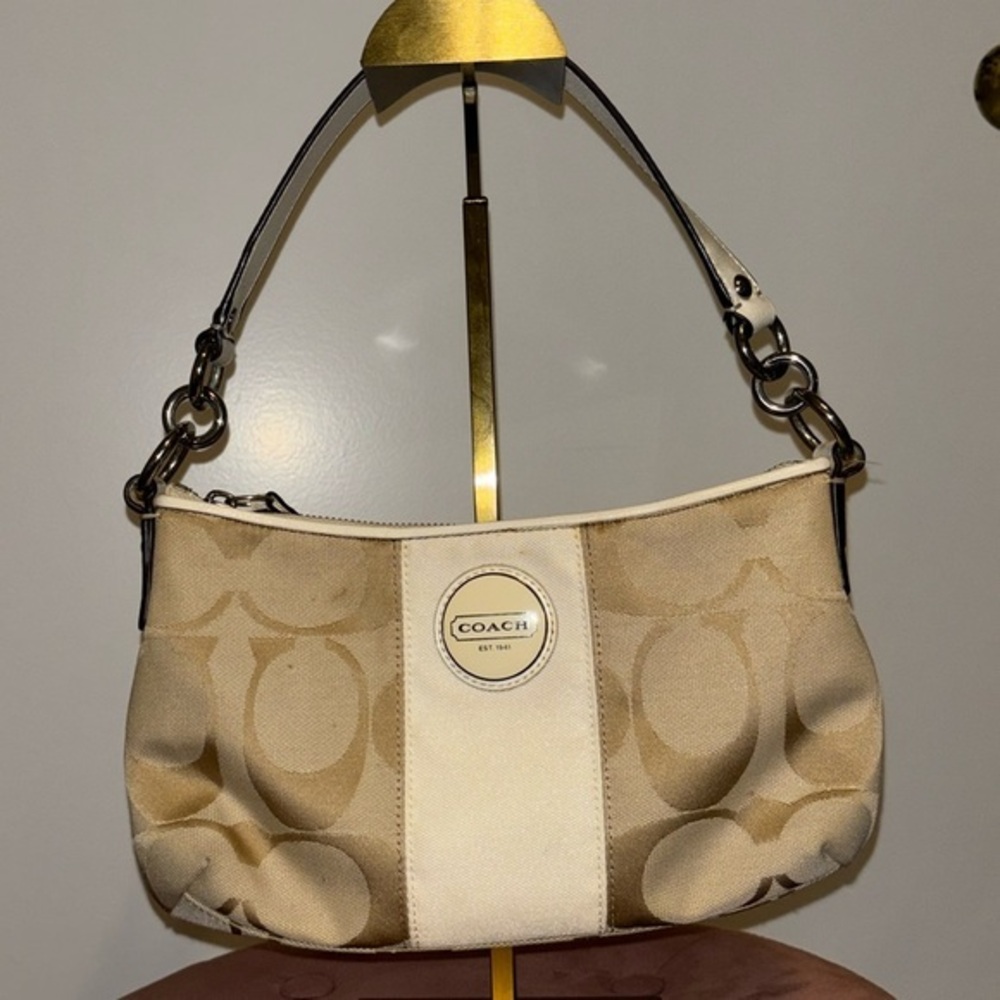 Coach Signature Beige & White Stripe Demi Shoulder & Crossbody Bag A1175-F17439